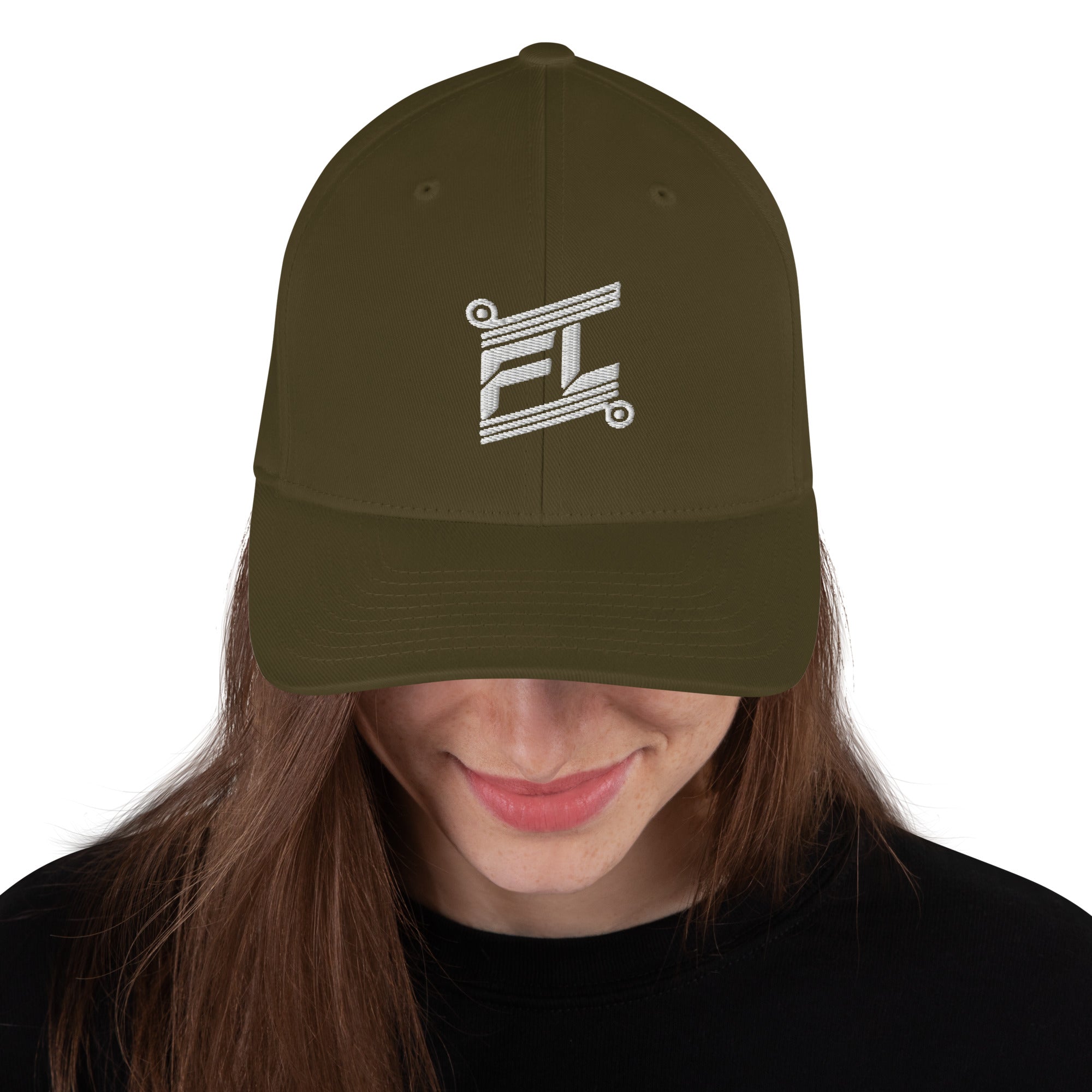 FL-FIT Casquette Billie — unisexe, vert olive, face, logo blanc brodé