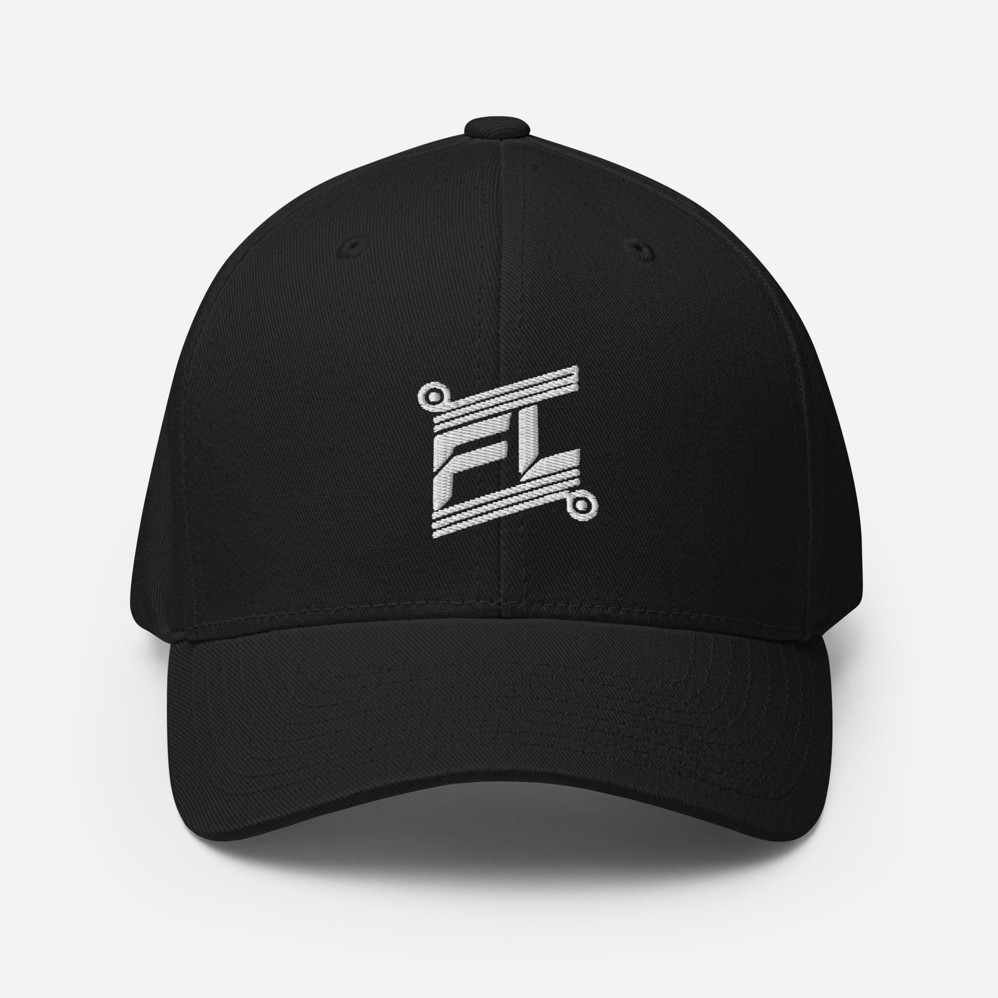 BILLIE dad cap noir, mockup face avant, logo blanc brodé, fond blanc
