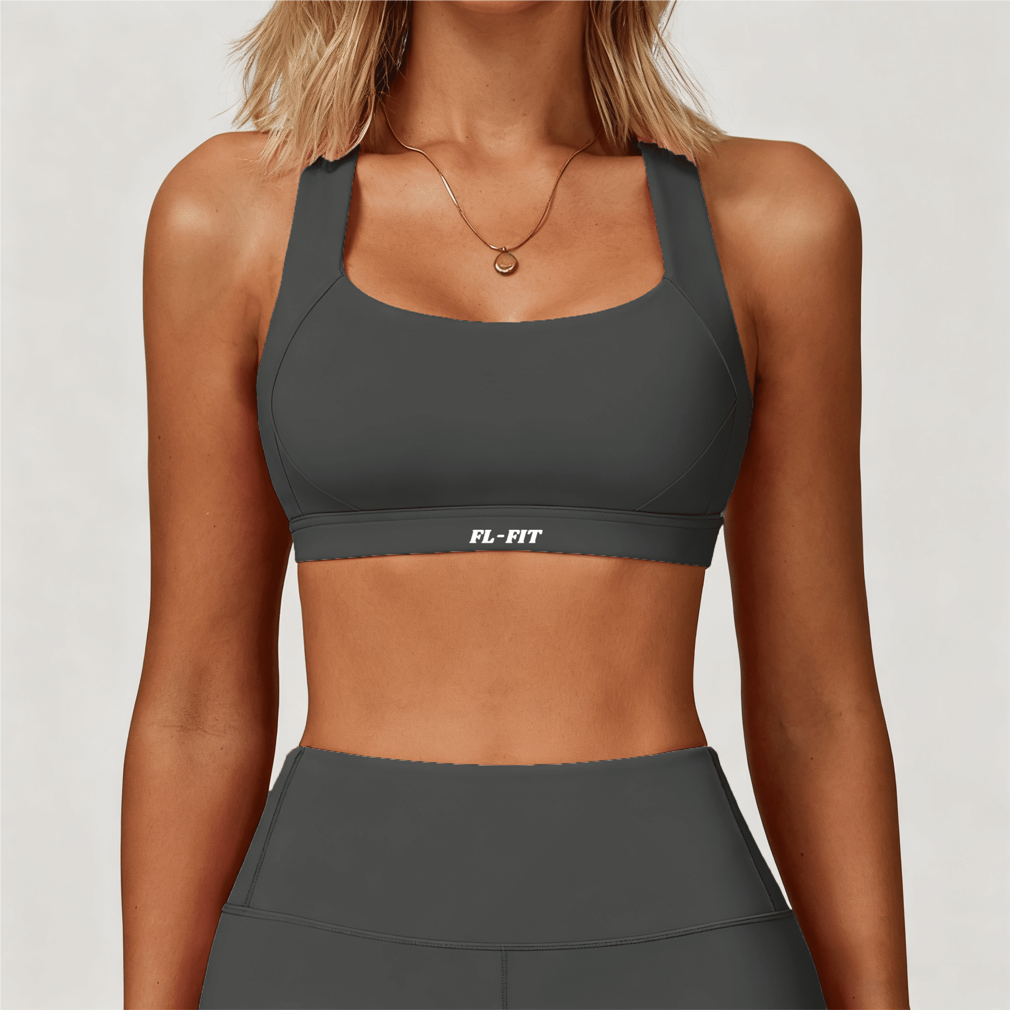 Femme portant une Brassière gainant gris FL-FIT pour femme fitness