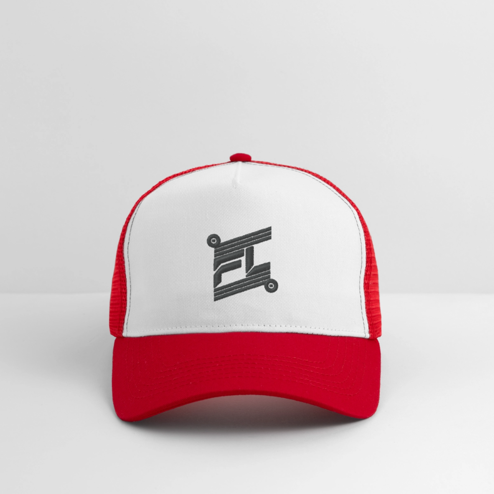 Casquette Trucker - blanc/rouge avec logo brodée gris