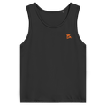 Face avant d'un débardeur premium couleur noir avec logo couleur orange 