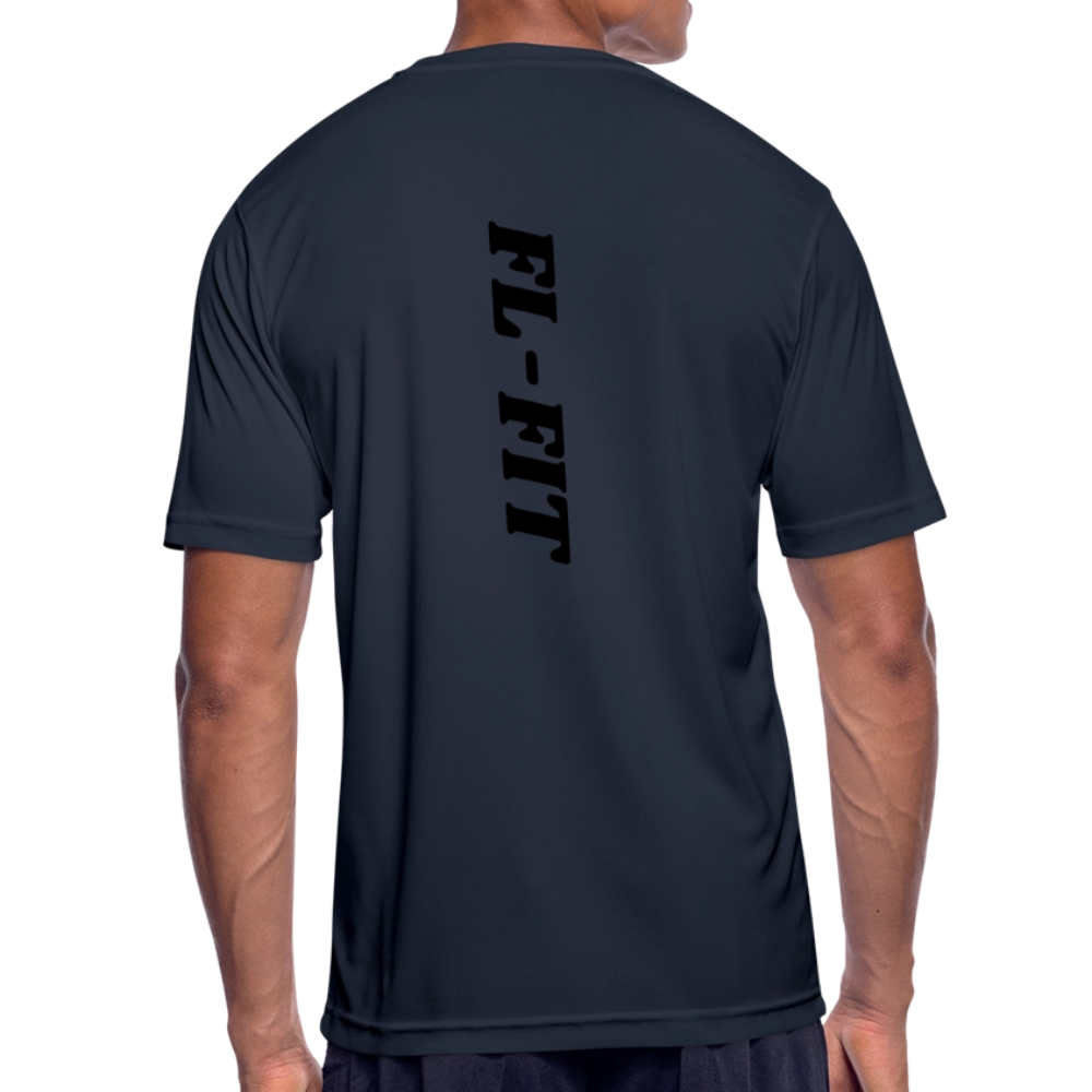FL-FIT T-shirt Bleu — Dos, logo FL-FIT vertical noir, coupe classique sport