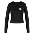 FL-FIT Crop Top Stella — femme, noir, manches longues, logo FL blanc imprimé poitrine
