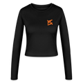 FL-FIT Crop Top Stella — femme, noir, manches longues, logo FL orange imprimé poitrine
