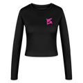 FL-FIT Crop Top Stella — femme, noir, manches longues, logo FL rose imprimé poitrine

