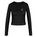 FL-FIT Crop Top Stella — femme, noir, manches longues, logo FL vert imprimé poitrine
