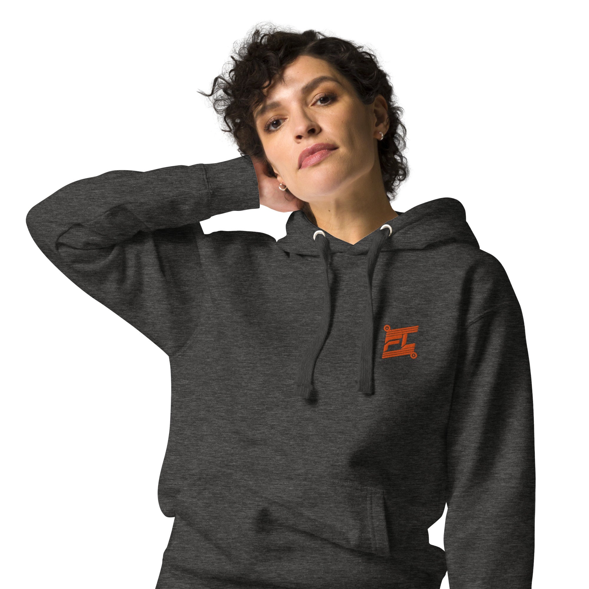 FL-FIT Hoodie femme gris anthracite, face avant, capuche doublée, cordons ajustables, œillets métal, urbain