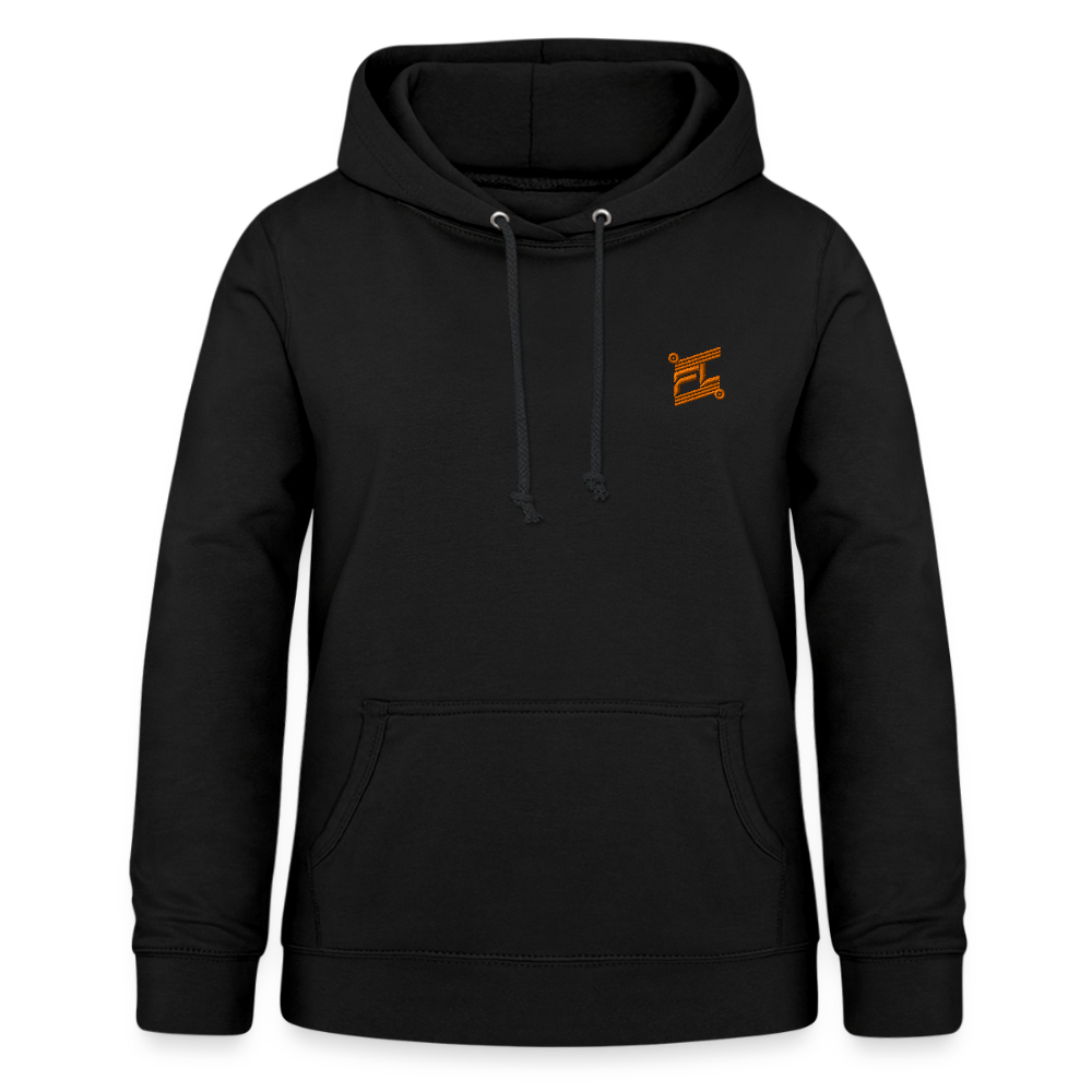 Sweat à capuche femme FL-FIT charbon vue de face à plat, coupe confort, capuche doublée, logo FL-FIT orange brodé sur la poitrine gauche, fond blanc
