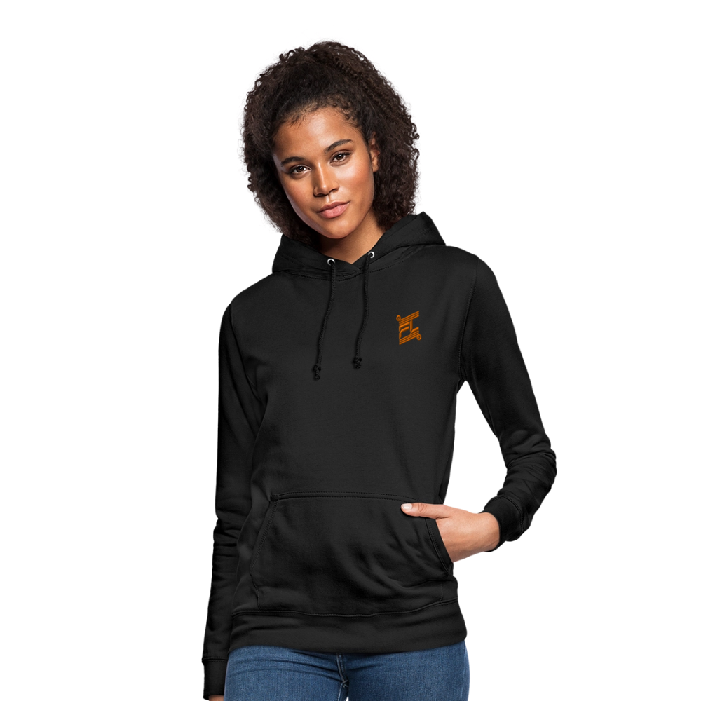 Sweat à capuche femme FL-FIT bleu royal vue de face à plat, coupe confort, capuche doublée, logo FL-FIT orange brodé sur la poitrine gauche, fond blanc