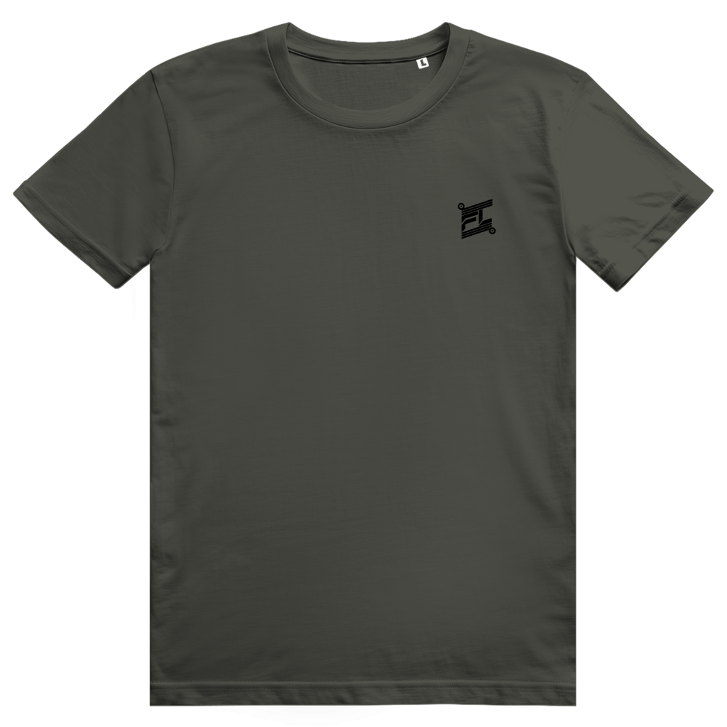 FL-FIT T-shirt — homme, vert kaki, coupe classique, logo noir discret poitrine, dos graphique

