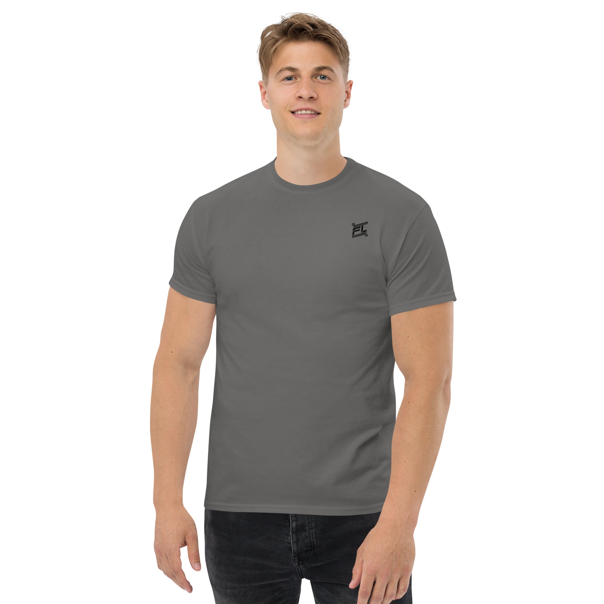 FL-FIT T-shirt classique — homme, gris anthracite, face avant, collection E-book sport, coupe régulière, performance