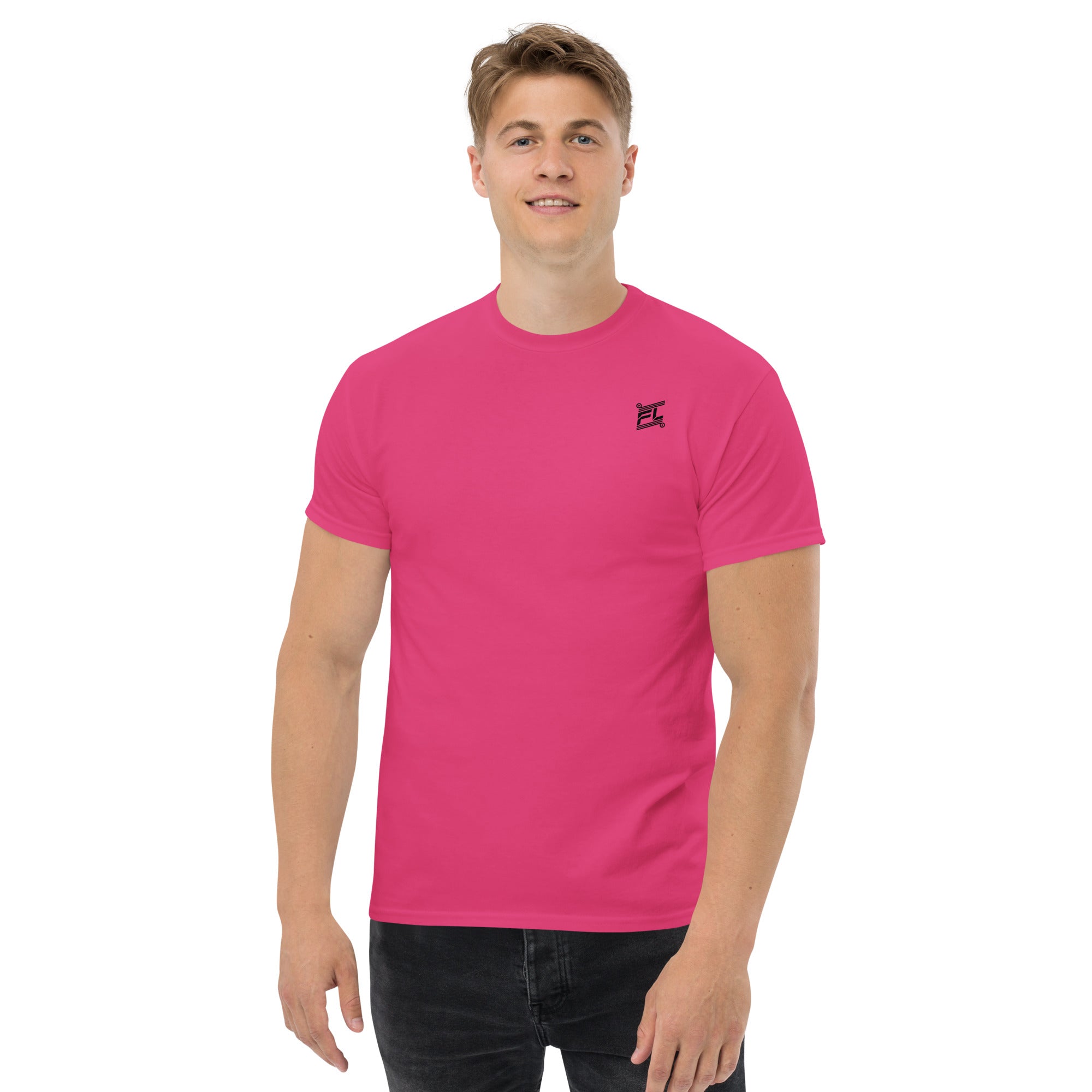 FL-FIT T-shirt classique — homme, rose héliconia, face avant, collection E-book sport, coupe régulière, audace