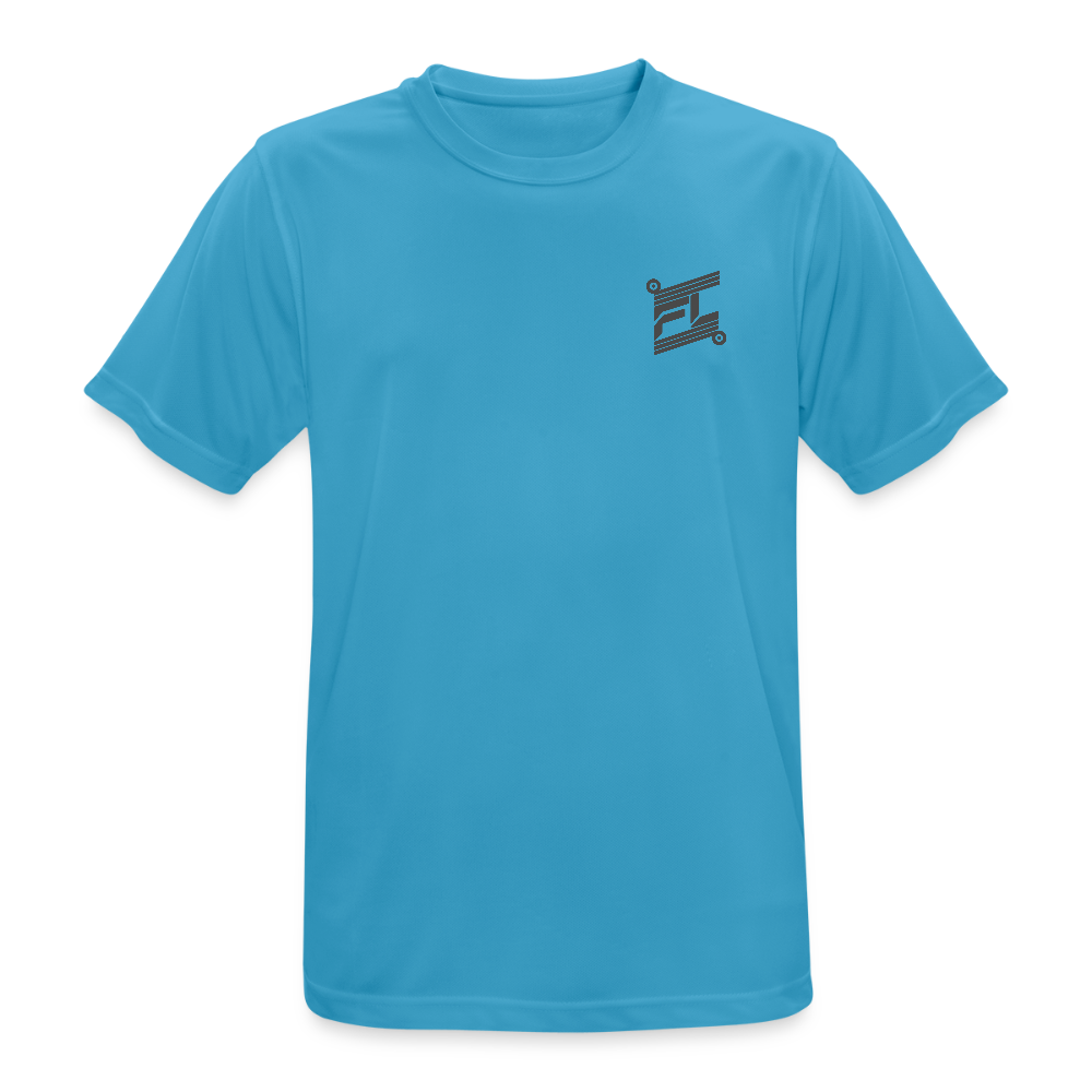T-shirt respirant homme bleu saphir vue de face à plat, col rond, texte graphique "DREAM GRIND REPEAT FL-FIT" imprimé sur la poitrine, fond blanc