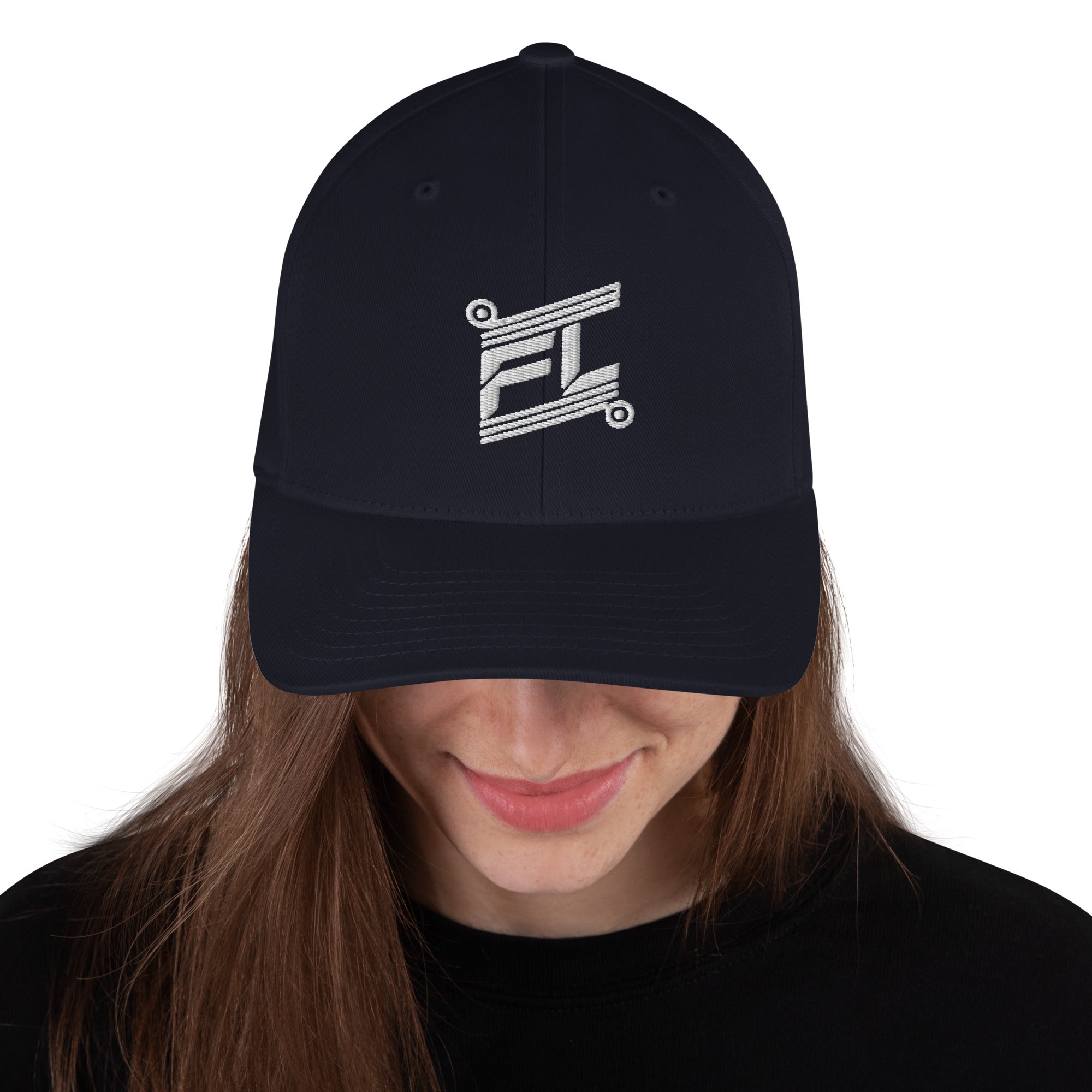 FL-FIT-casquette-billie-unisexe-bleu marine-face-logo-FL-blanc-brode