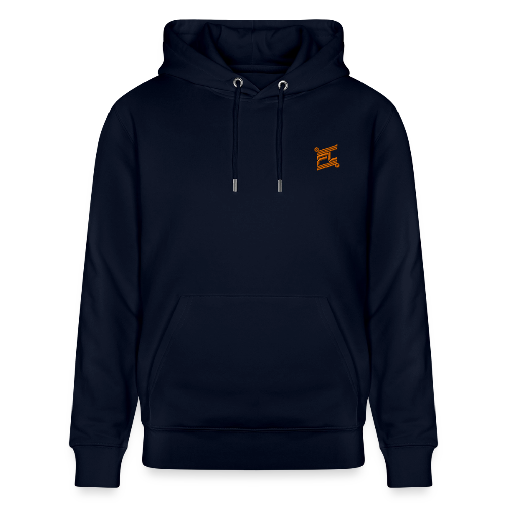 Hoodie unisexe face avant couleur bleu marine avec logo brodé orange 