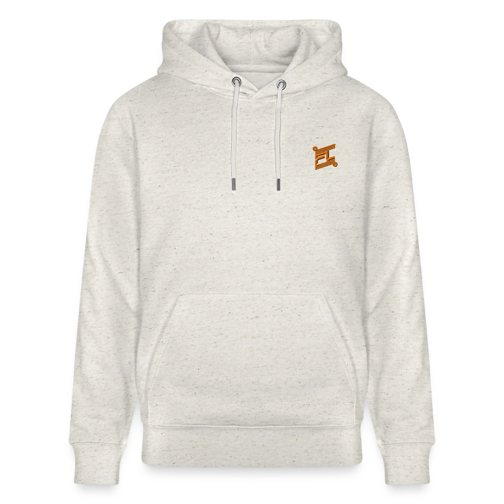 Hoodie unisexe face avant couleur beige chiné avec logo brodé orange 