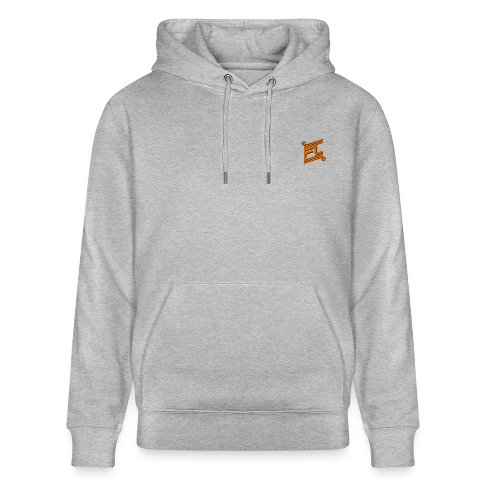 Hoodie unisexe face avant couleurgris chiné avec logo brodé orange 