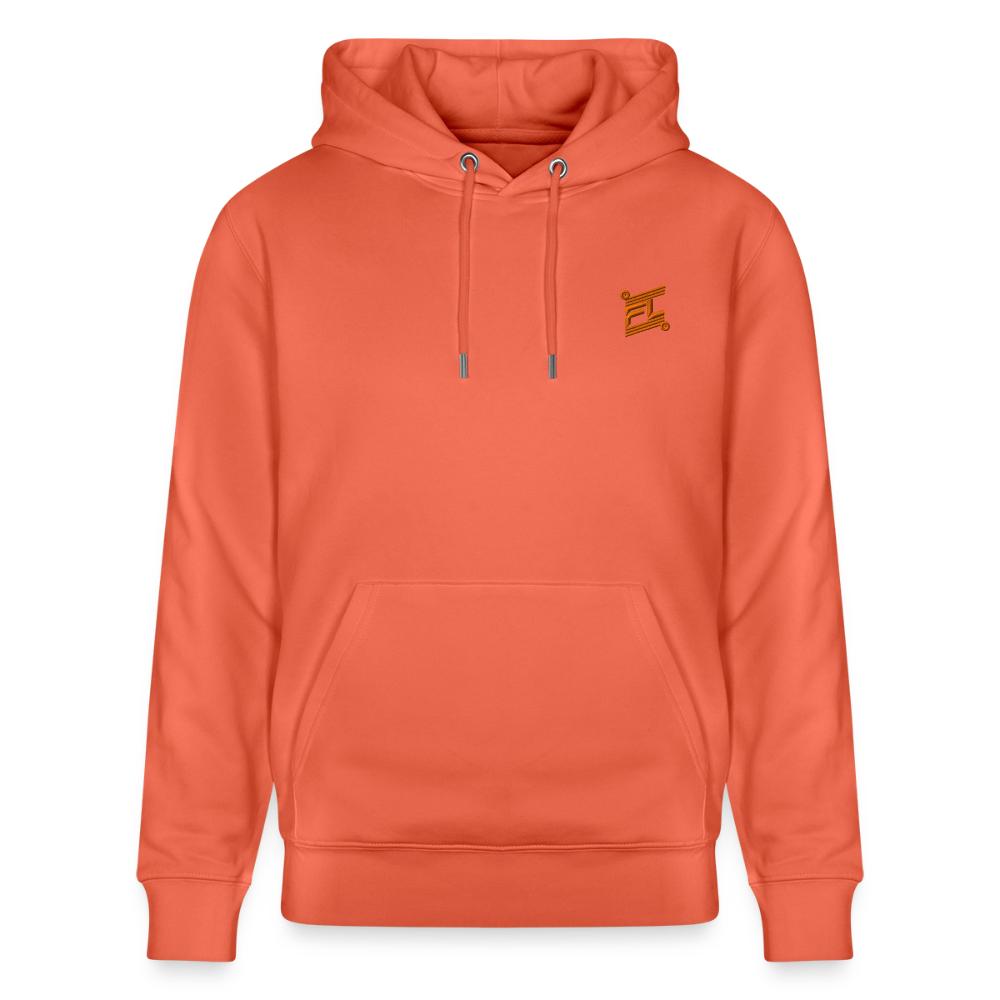 Hoodie unisexe face avant couleur rouge clair avec logo brodé orange 