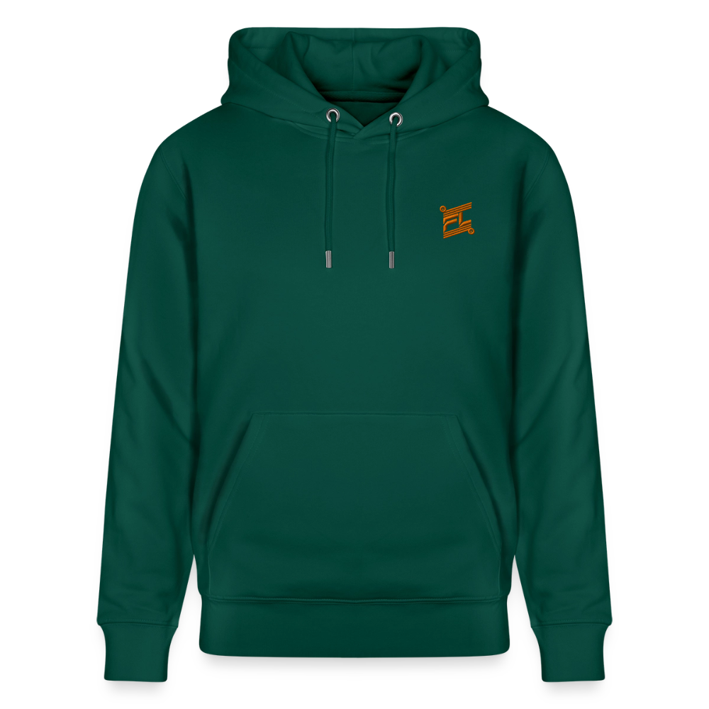 Hoodie unisexe face avant couleur vert foret avec logo brodé orange 