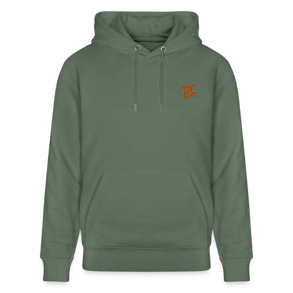 Hoodie unisexe face avant couleur vert sapin avec logo brodé orange 