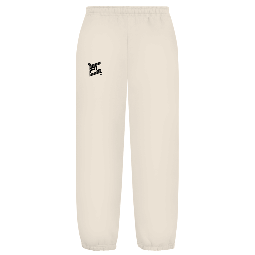 Vue de face du jogging oversize beige FL-FIT, coupe large lifestyle sport avec taille élastique confortable.