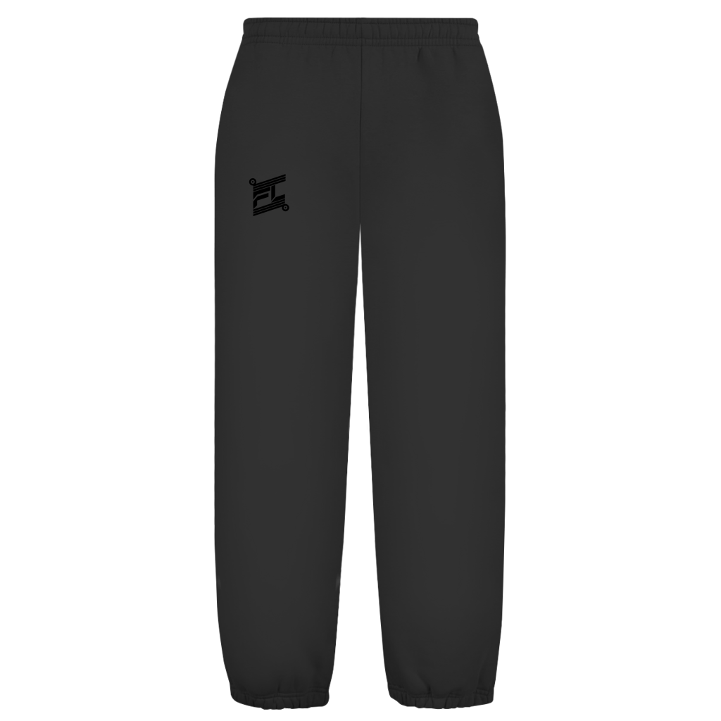 Pantalon oversize fluffy noir logo FL noir floqué sur la jambe droite