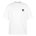 face avant d'un t-shirt unisexe oversize couleur blanc de la marque FL-FIT avec le logo noir brodé pour un look décontracté 