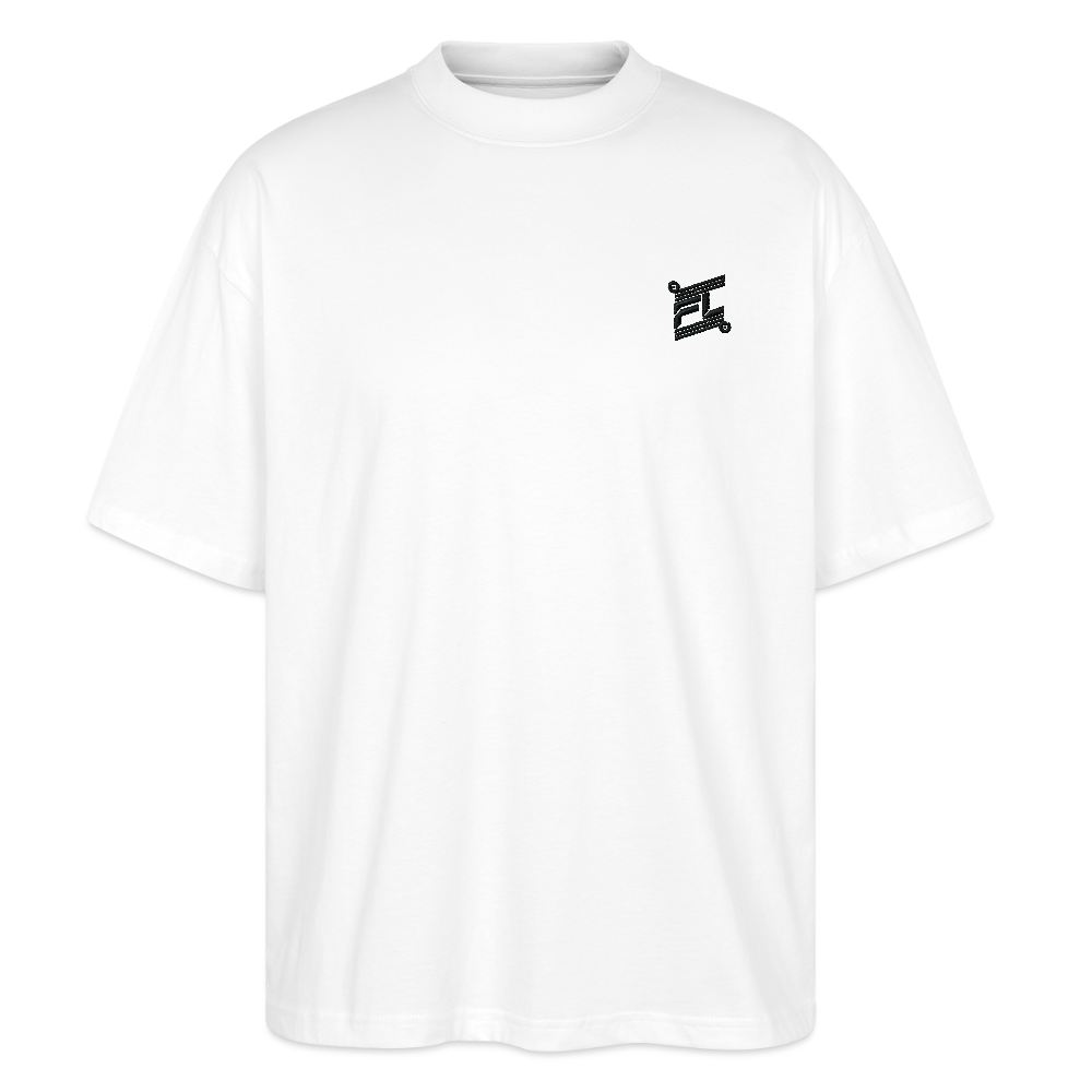 face avant d'un t-shirt unisexe oversize couleur blanc de la marque FL-FIT avec le logo noir brodé pour un look décontracté 