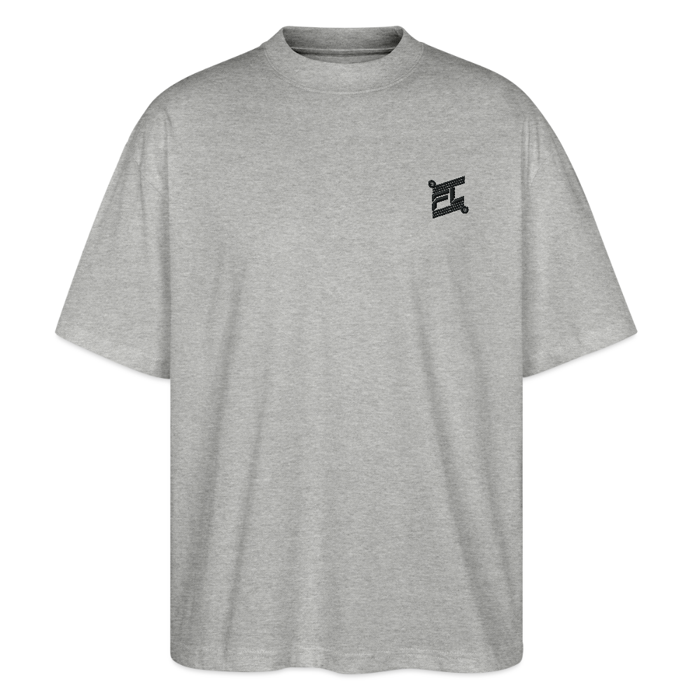 face avant d'un t-shirt unisexe oversize couleur gris chiné de la marque FL-FIT avec le logo noir brodé pour un look décontracté 