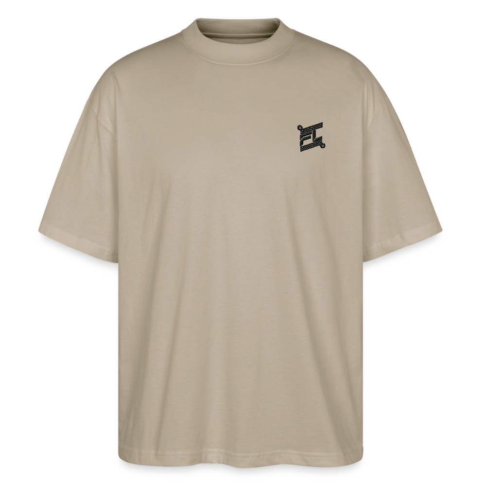 face avant d'un t-shirt unisexe oversize couleur gris pierre de la marque FL-FIT avec le logo noir brodé pour un look décontracté 