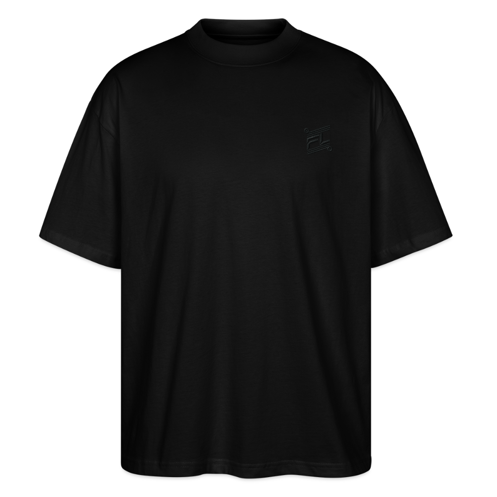 face avant d'un t-shirt unisexe oversize couleur noir de la marque FL-FIT avec le logo noir brodé pour un look décontracté 