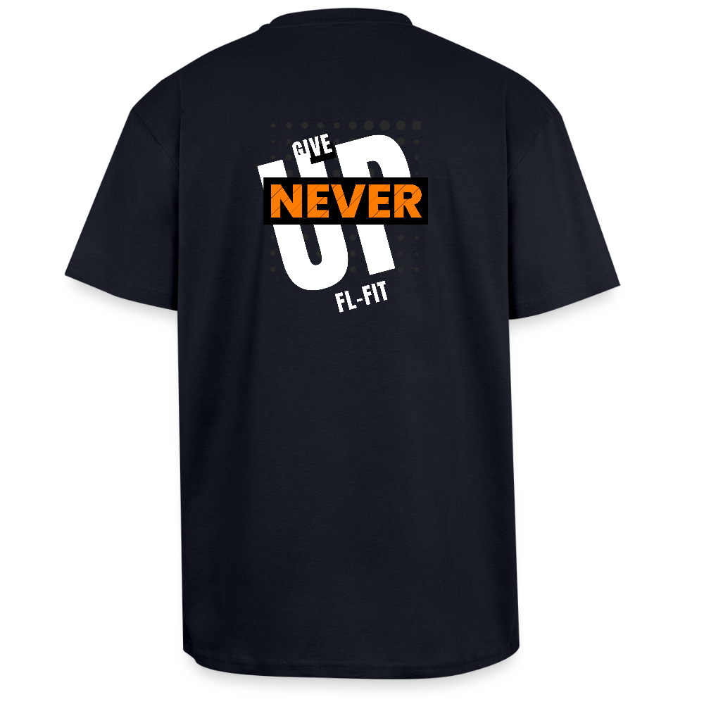 Dos d'un T-shirt ICONIC oversize epais - bleu marine léger avec noté never give up FL-FIT 