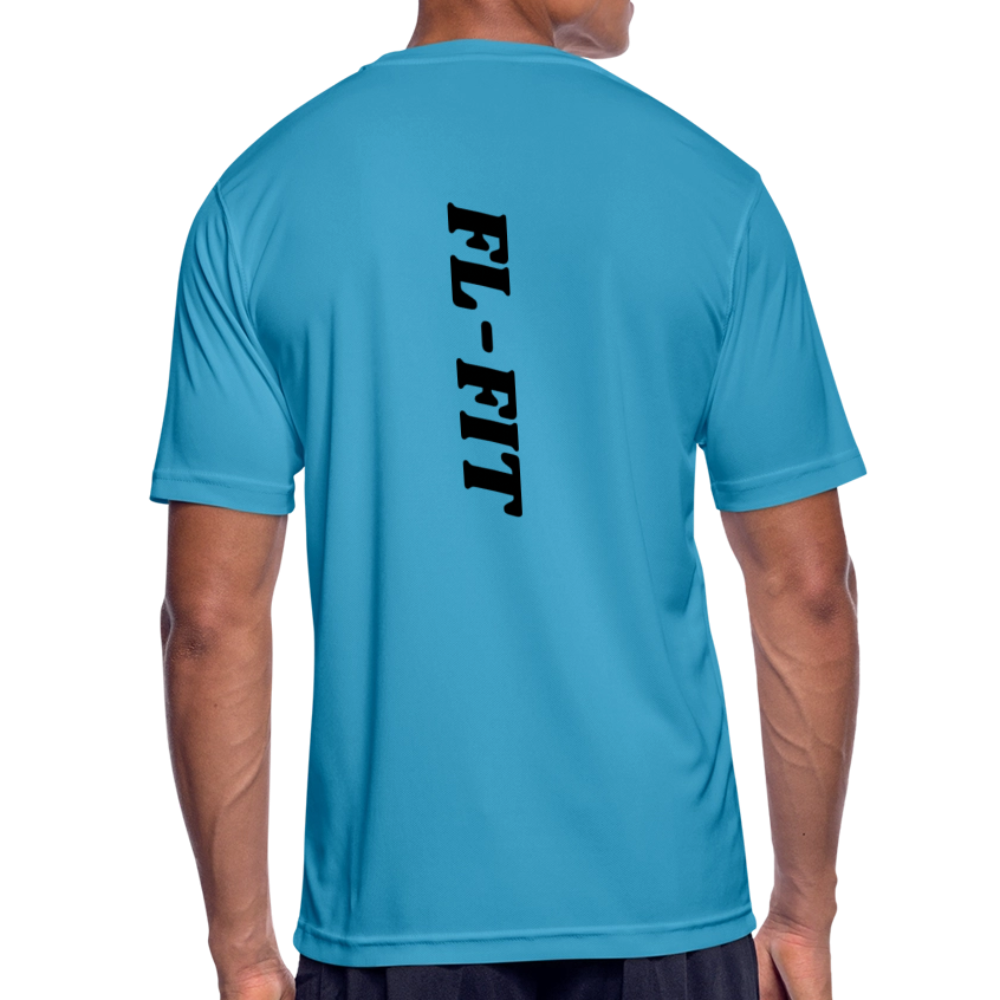 homme de dos avec un T-shirt respirant Homme - bleu saphir noté FL-FIT en noir 