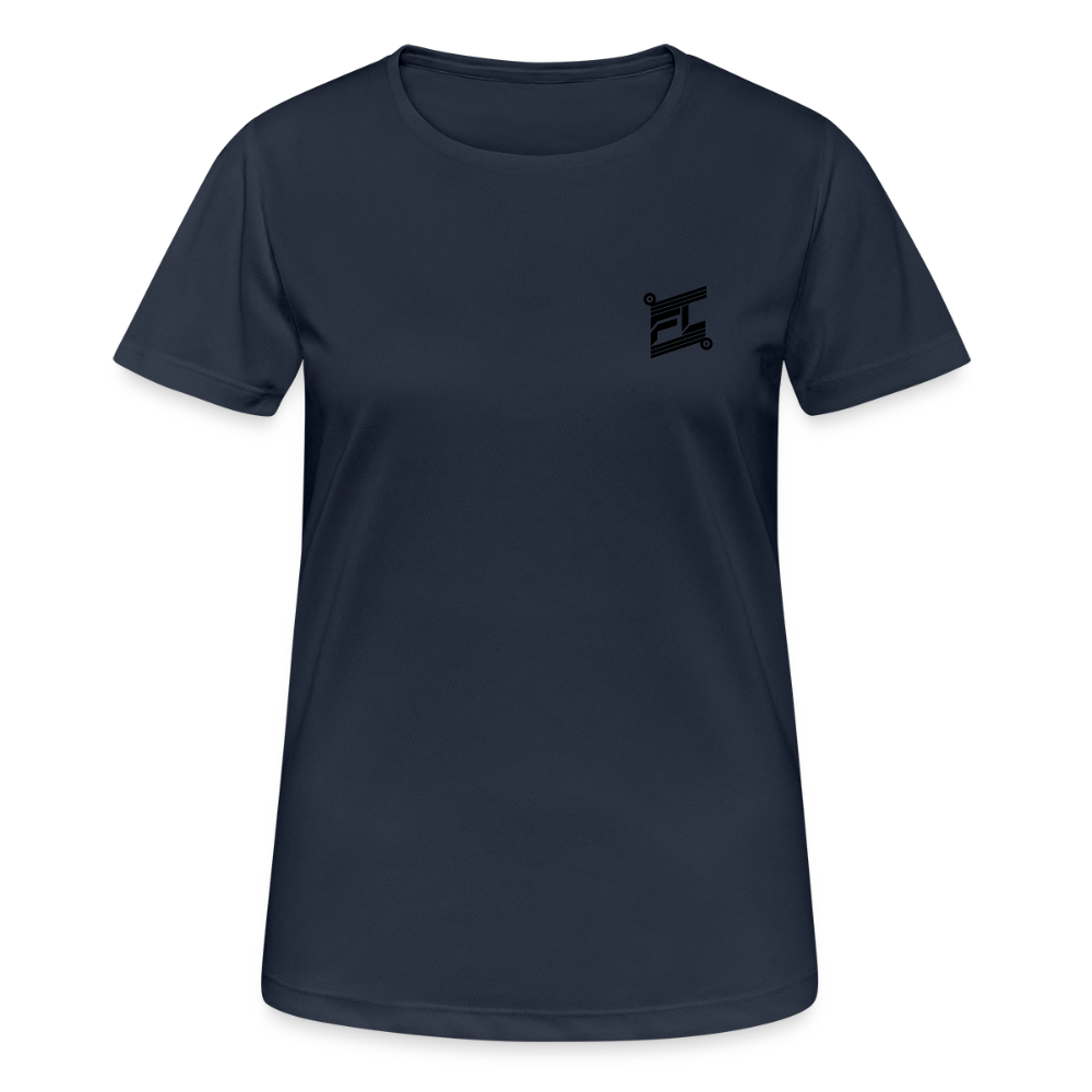 Face avant d'un t-shirt couleur bleu foncé  avec logo FL en noir