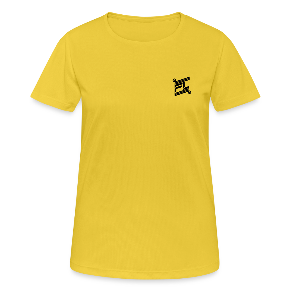 Face avant d'un t-shirt couleur jaune avec logo FL en noir