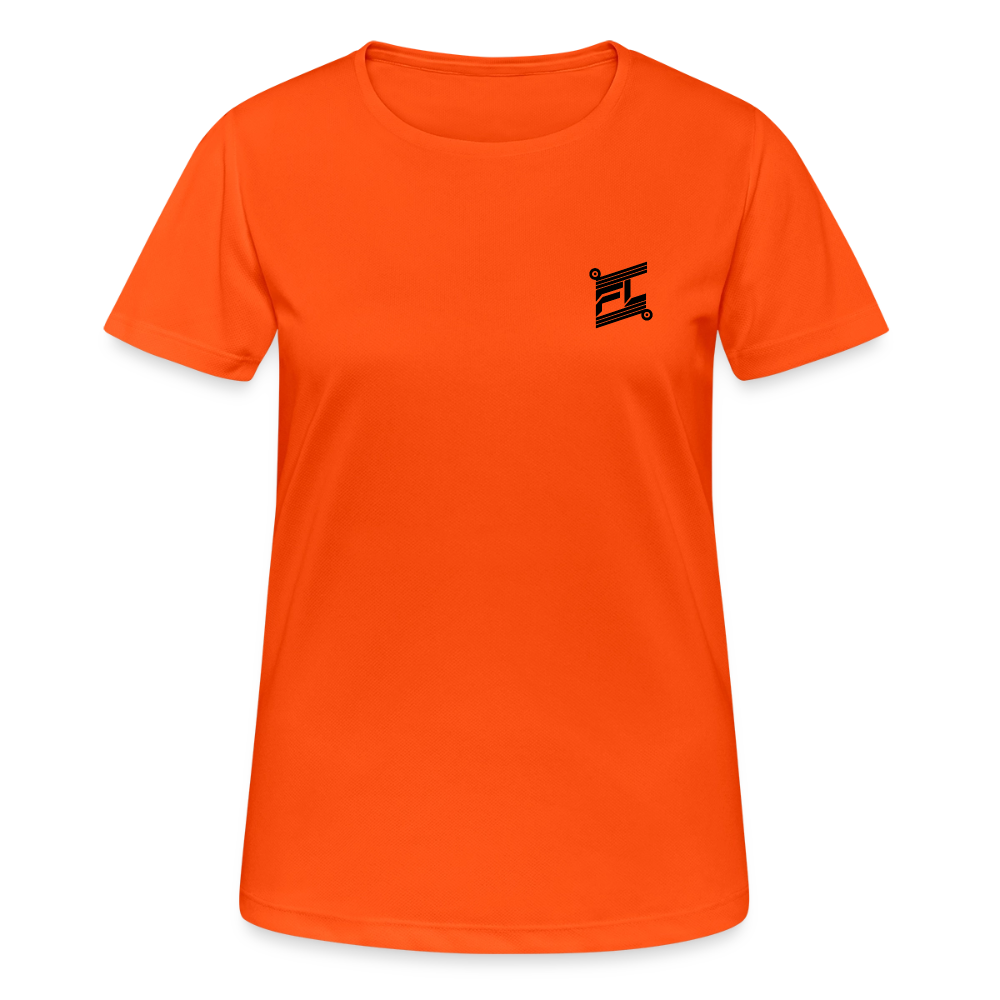 Face avant d'un t-shirt couleur orange avec logo FL en noir