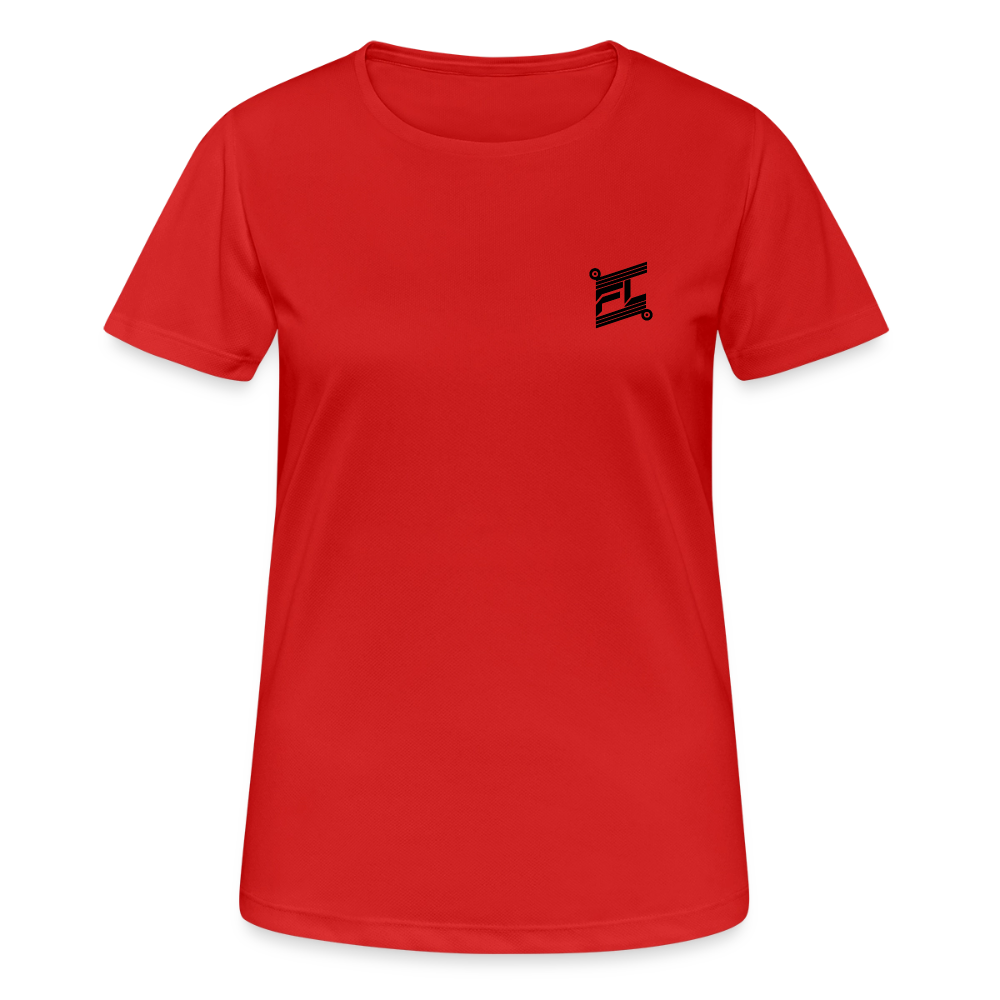 Face avant d'un t-shirt couleur rouge avec logo FL en noir