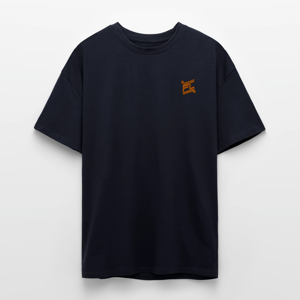 T-shirt ICONIC oversize epais - bleu marine - avec logo brodé FL couleur orange