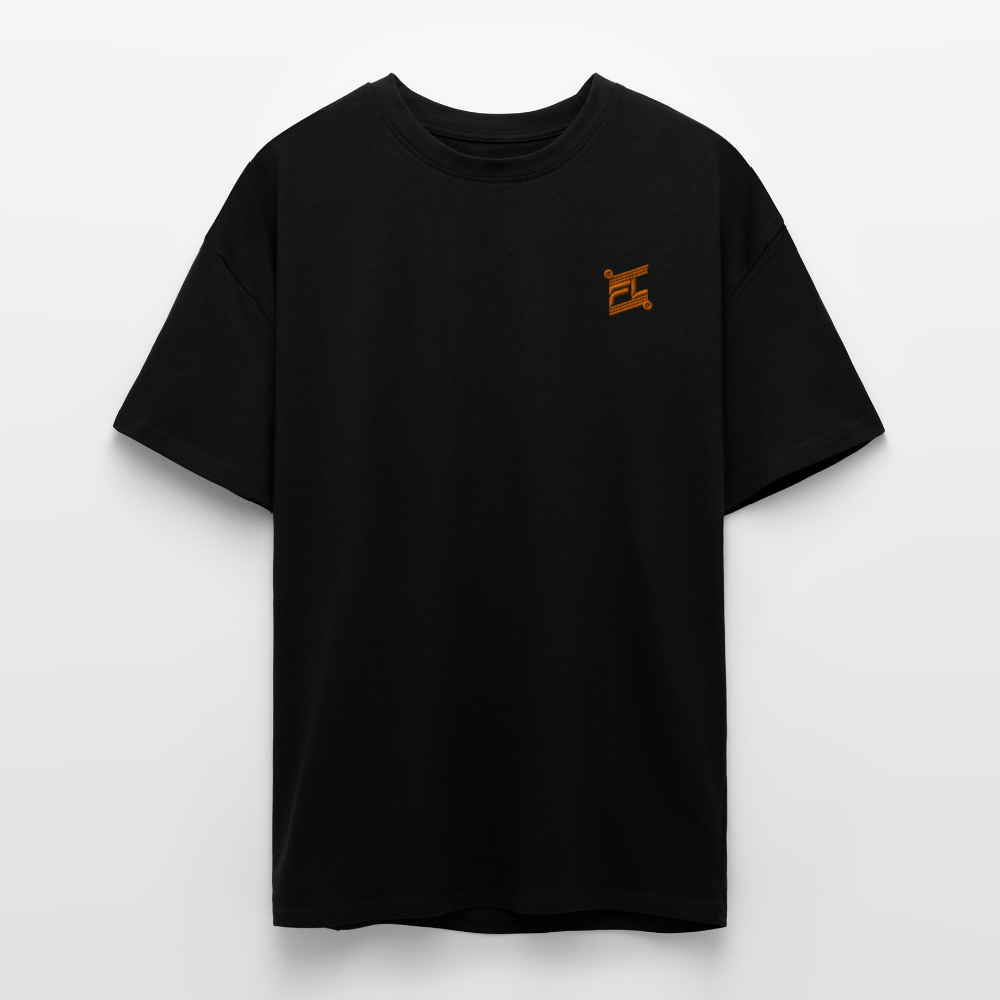 T-shirt ICONIC oversize epais - noir  - avec logo brodé FL couleur orange