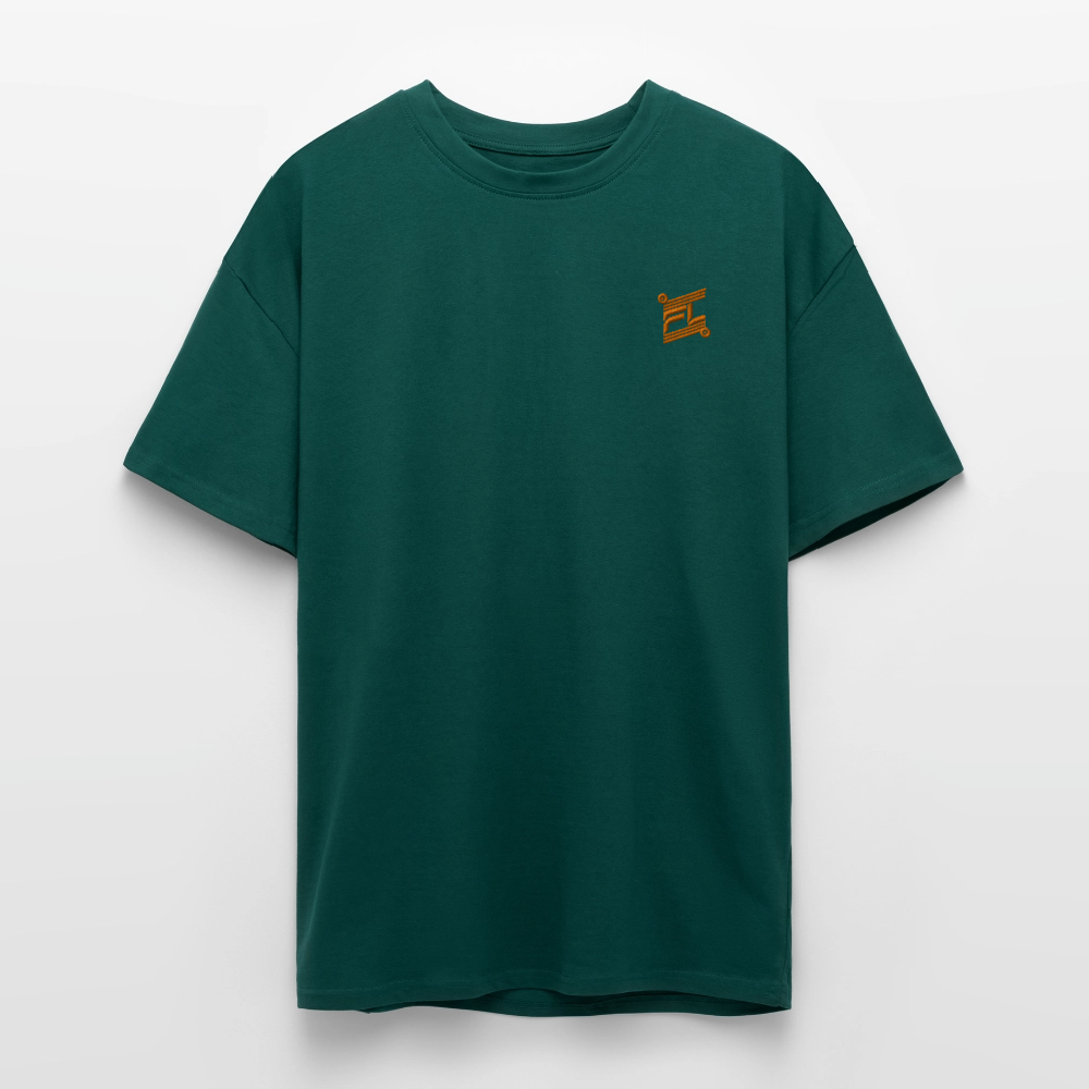 T-shirt ICONIC oversize epais - vert forêt léger - avec logo brodé FL couleur orange
