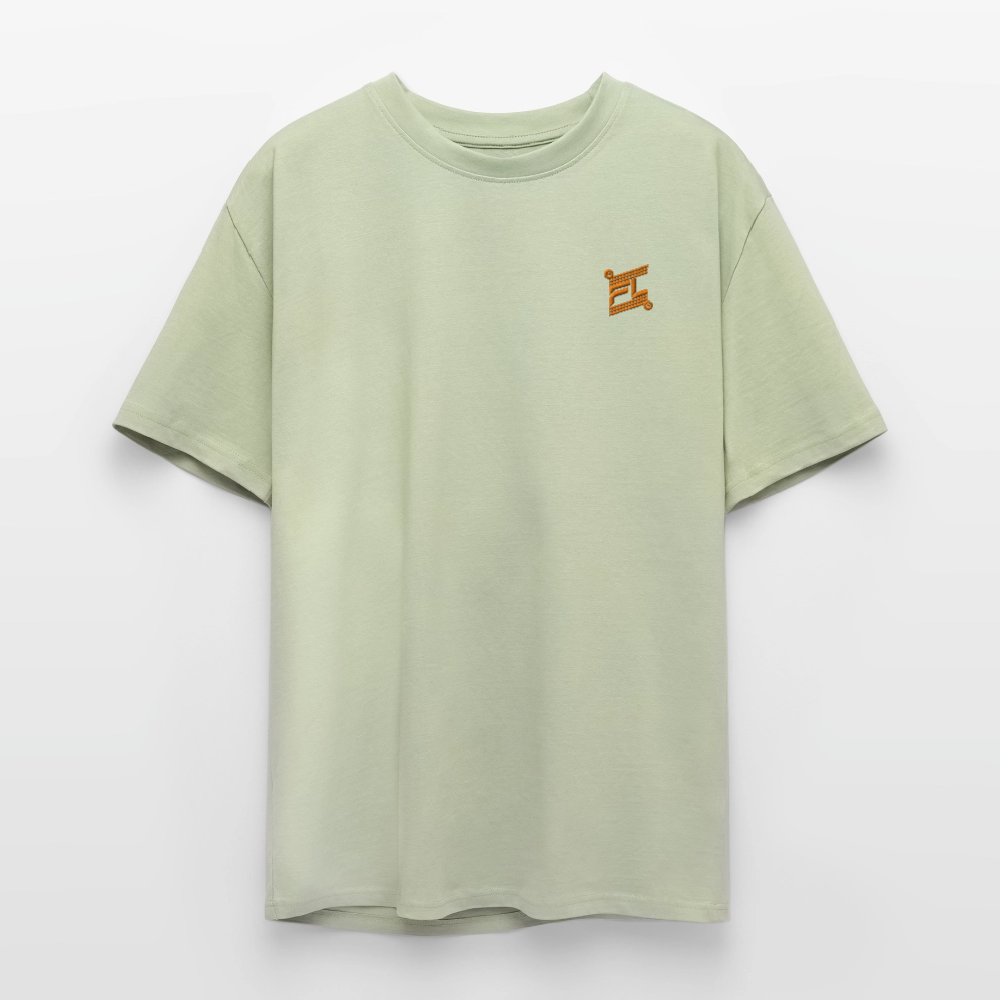 T-shirt ICONIC oversize epais - vert sauge léger - avec logo brodé FL couleur orange