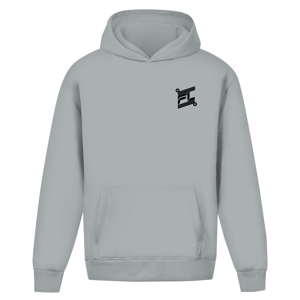 hoodie oversize fluffy bleu de la marque FL-FIT avec logo FL noir 