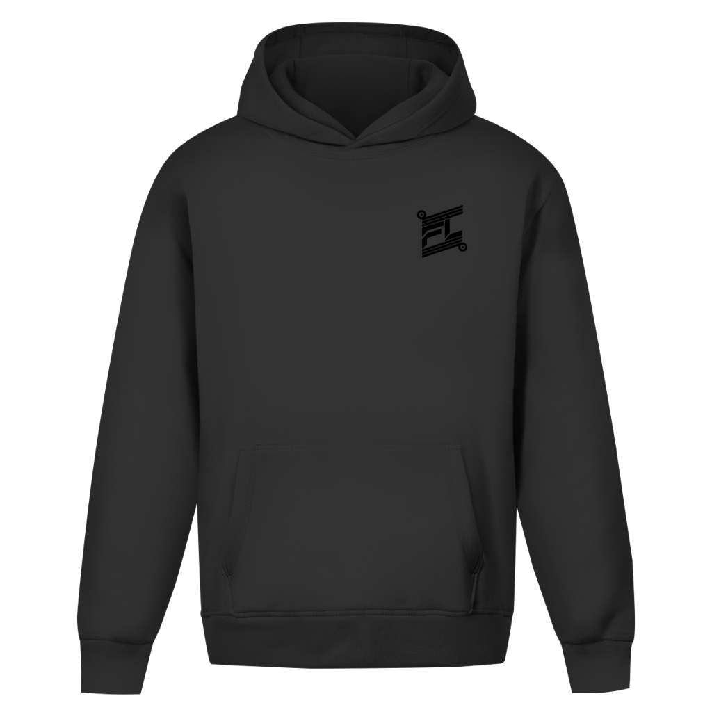 hoodie oversize fluffy noir de la marque FL-FIT avec logo FL noir 