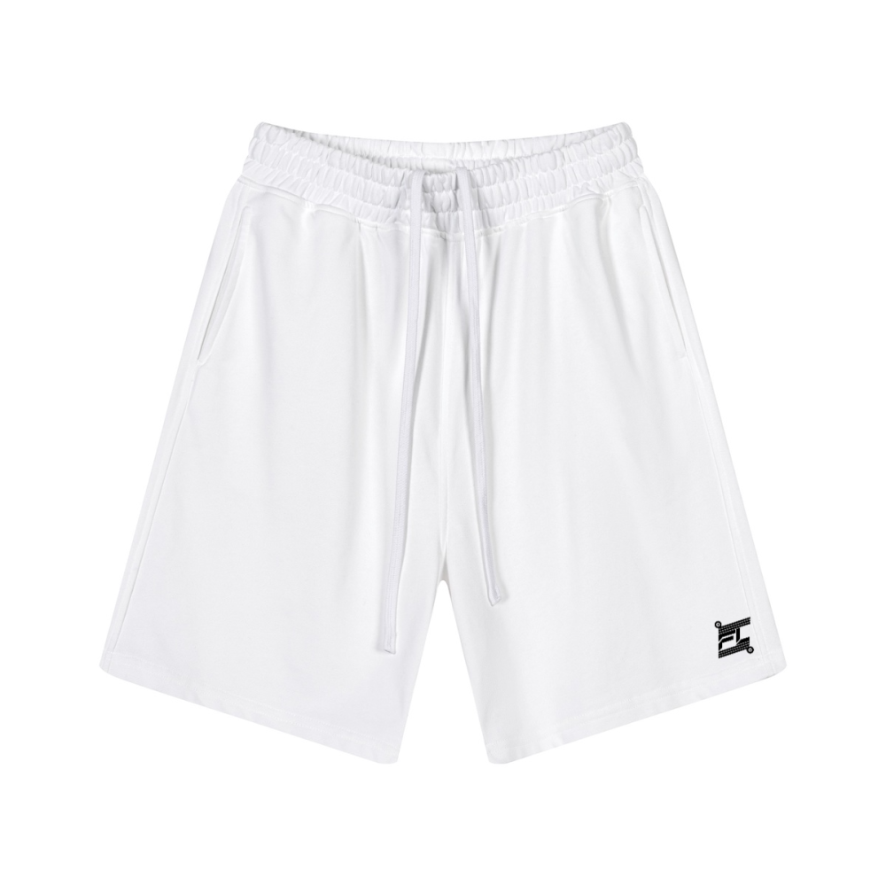 Short en coton blanc avec taille élastique, longs cordons et poches latérales