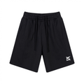 Short en coton noir avec taille élastique, longs cordons et poches latérales.