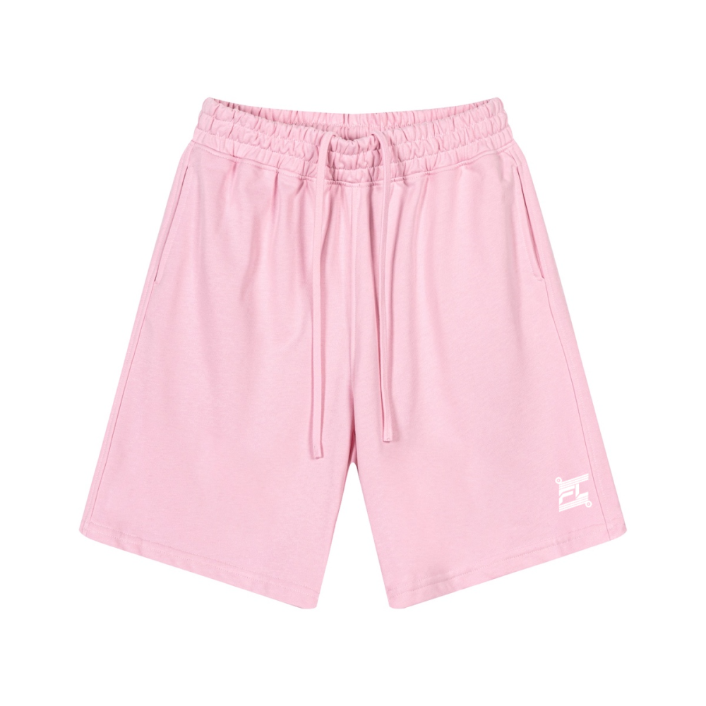 Short en coton rose avec taille élastique, longs cordons et poches latérales