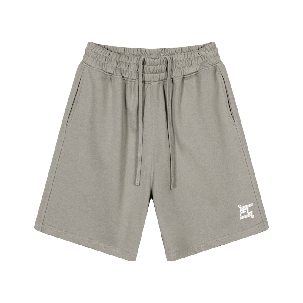 Short en coton gris taupe avec taille élastique et longs cordons de serrage