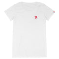 Face avant d'un t-shirt français et fabriqué en france avec un logo floqué rouge sur la poitrine et le drapeau français sur la manche gauche 